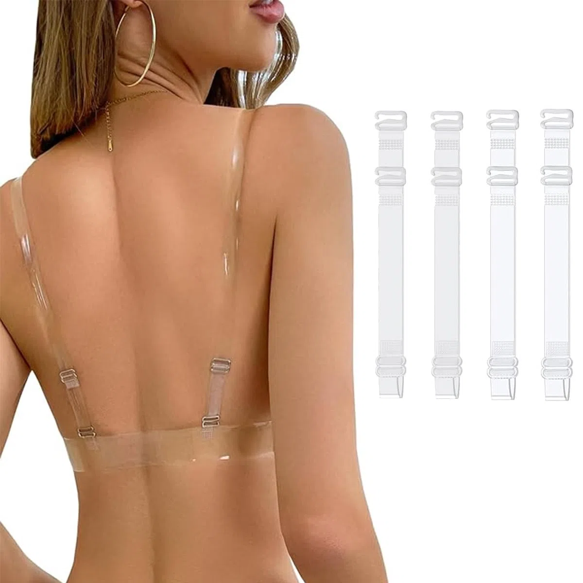 Lot de 2 paires de bretelles de soutien-gorge transparentes, douces pour la peau, invisibles et antidérapantes, amovibles et réglables pour soutien-gorge sans bretelles