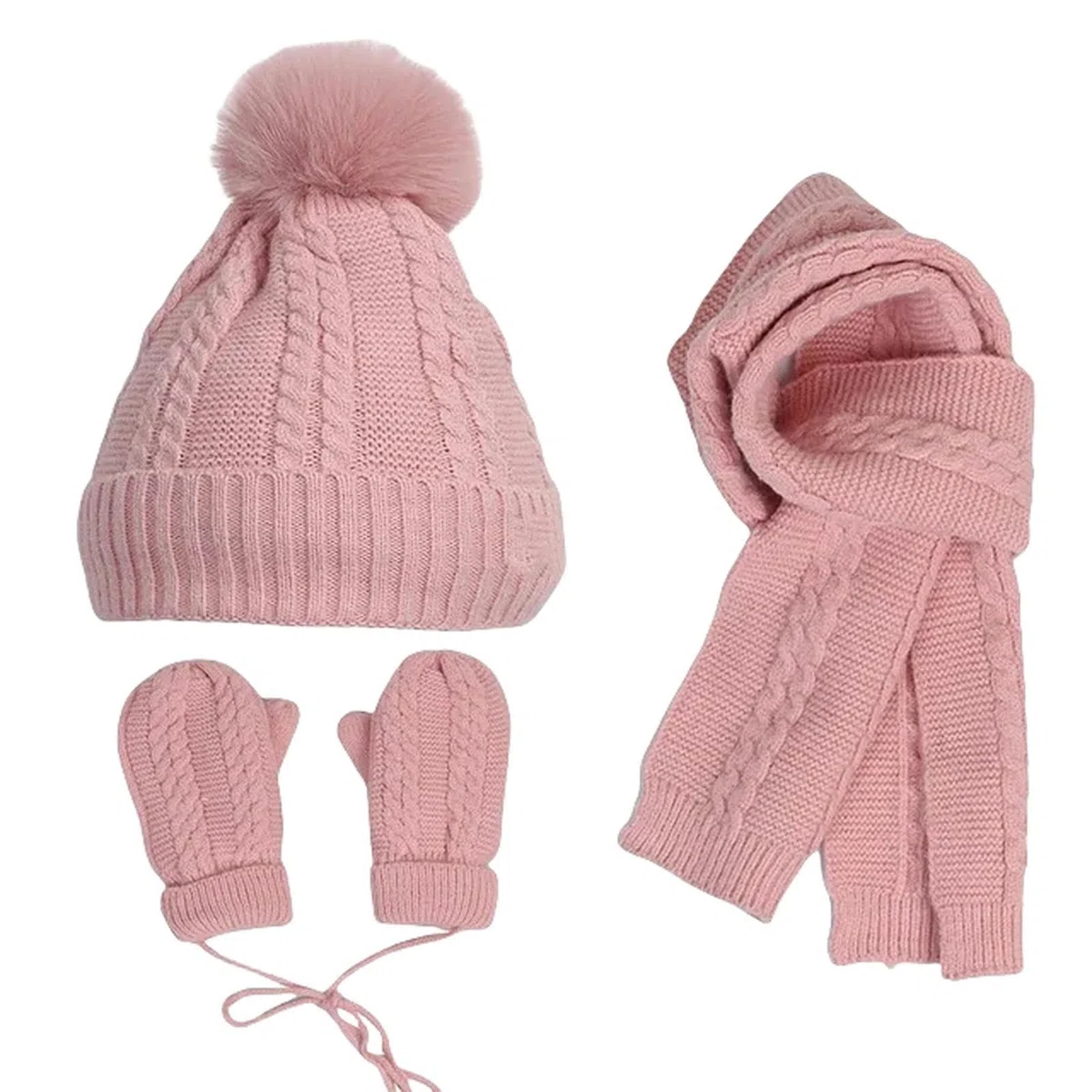 Zonto Bonnet Enfant Hiver Tricoté Chapeau d'hiver pour Enfants, Écharpe, Gant Set, Chapeau Tricoté, Accessoires Chauds pour Enfants d'automne-Rose-6-10 Ans