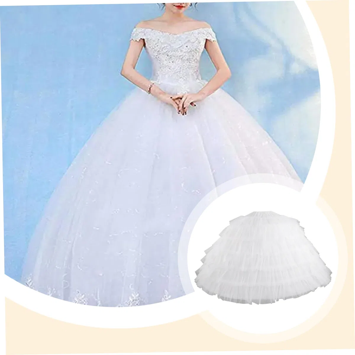 Jupon Jupe 6 Cerceaux Jupon Tulle 43 Pouces de Long Jupons pour Femmes sous Robe Jupe de mariée réglable pour Robe Bal Mariage Cérémonie Bal Promo Tulle