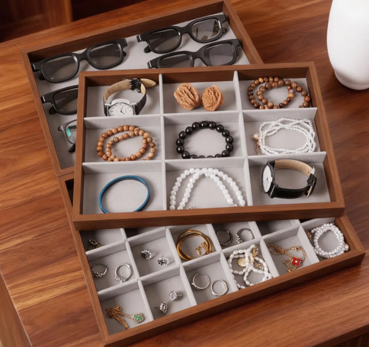 Plateaux à bijoux empilables, présentoir pour colliers et bracelets