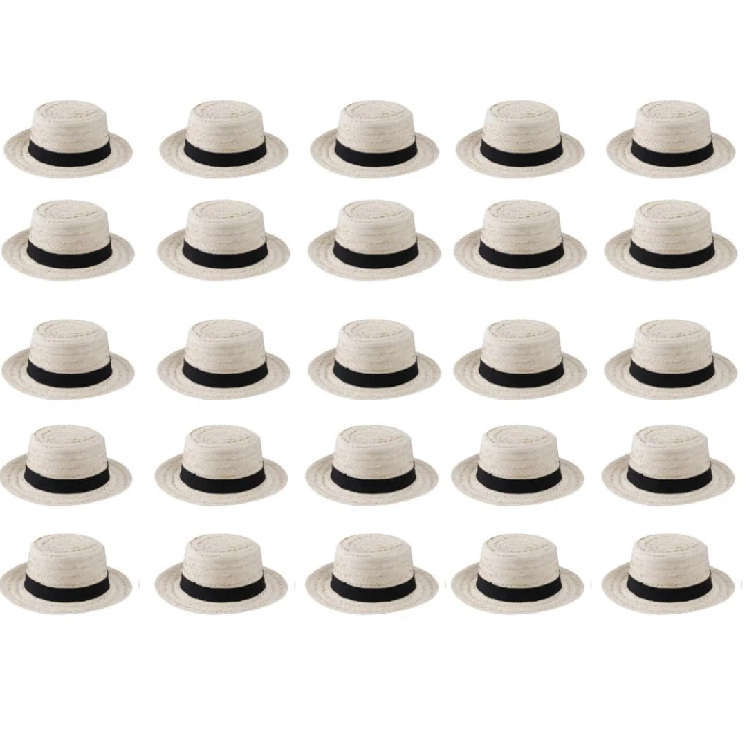 I LOVE FANCY DRESS Un Chapeau de Paille Style canotier Blanc à Ruban Noir pour Adulte. Un incontournable de l'été. (X25)