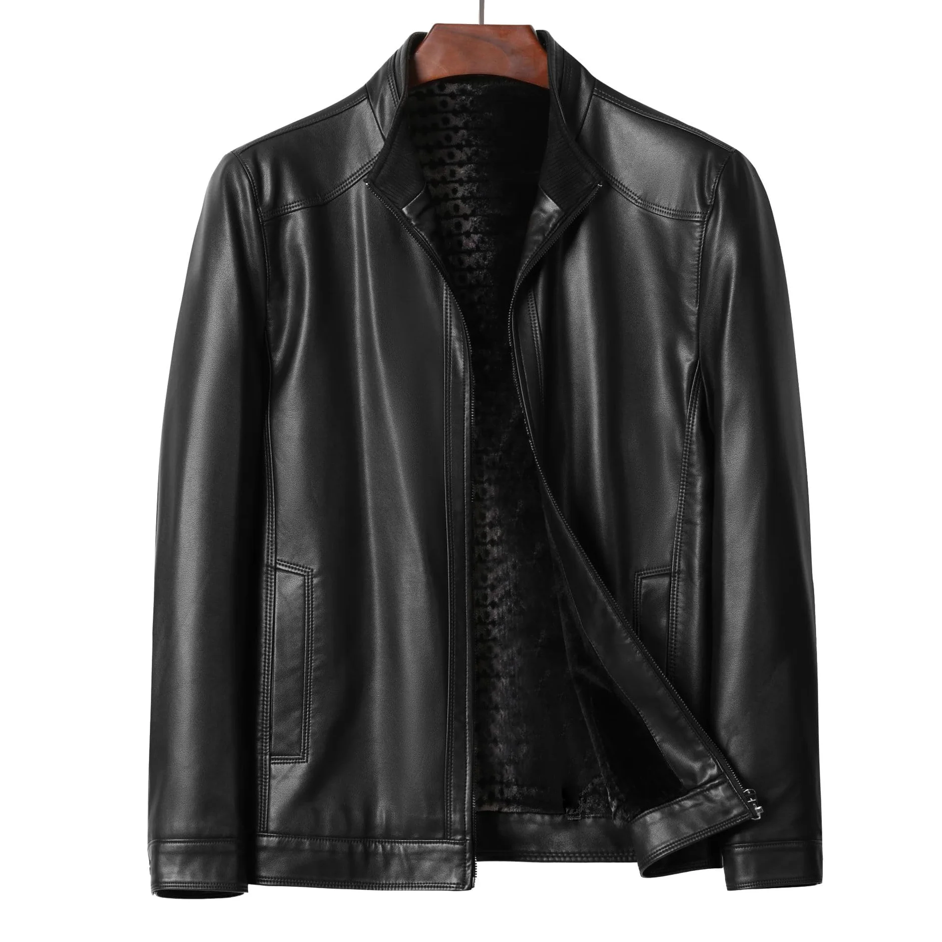 BININBOX Veste en Similicuir Chic Homme Blouson Moto Col Montant Jacket Slim Fit Automne Hiver