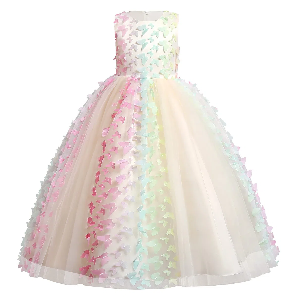 Papillon Robe Fille Enfant Princesse Mariage Appliqué 3D Robe Demoiselle d'honneur Soirée sans Manches Tutu Tulle Longue Fantasie Anniversaire Carnaval Fête Pageant Cérémonie 4-14 Ans