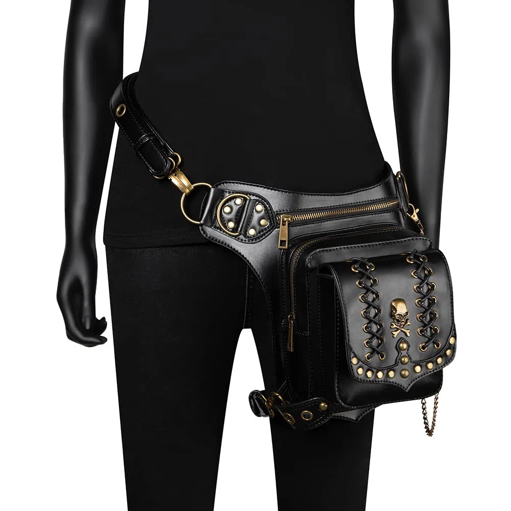 Dajingkj Sac à bandoulière Steampunk avec crâne, sac à jambe de moto, sac de voyage gothique, sac à hanche pour femme et homme, Taille unique, Mode