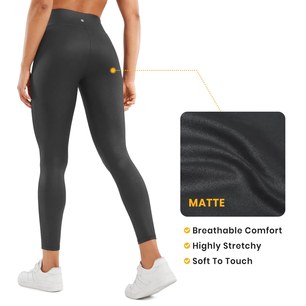 CRZ YOGA Butterluxe Leggings Similicuir Mat 64cm Noir-Foil 36 | Pas de Couture Devant, Extrêmement Doux, Compression Douce, Quotidien, Taille Haute, pour Femmes