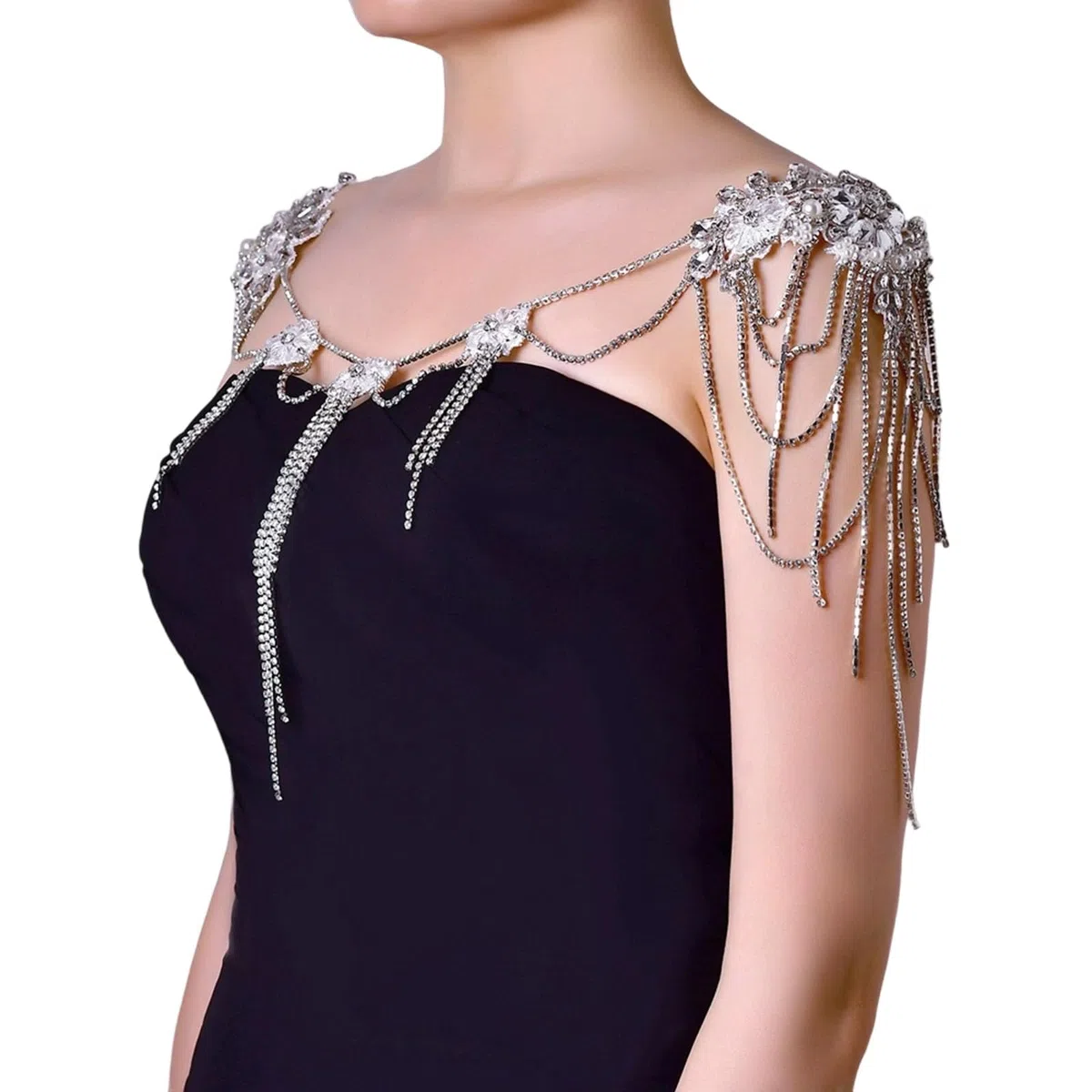 Élégante chaîne de corps sans bretelles avec franges en cristal - Bijoux d'épaule réglables - Idéal pour les réceptions de mariage, les fêtes sur la plage et comme cadeau - Bijoux de corps réglables