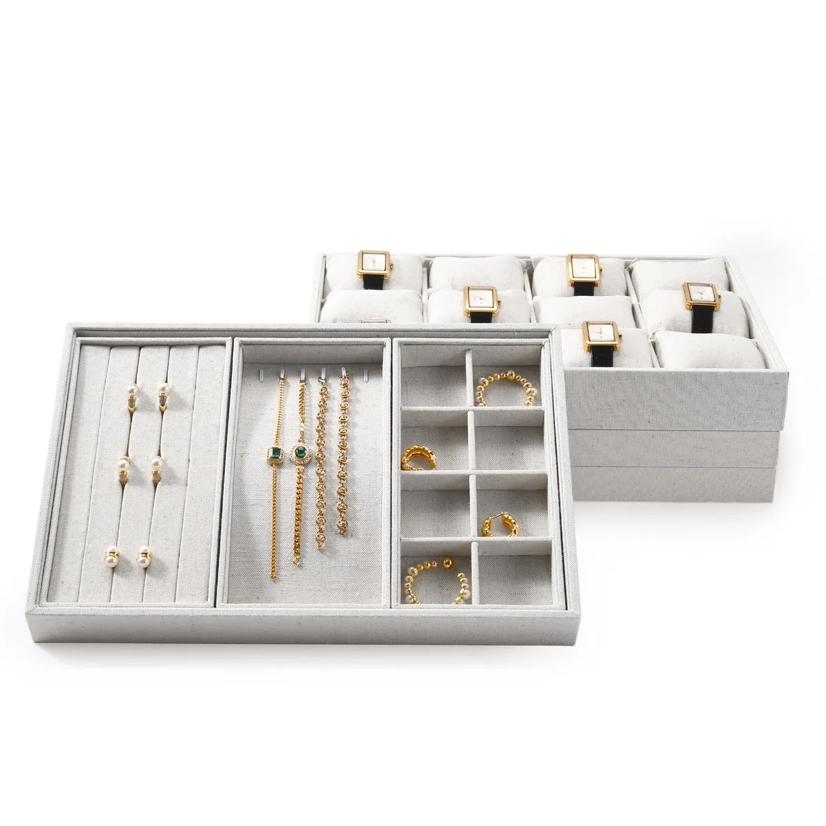 Plateau À Bijoux Multifonctionnel Et Empilable En Lin,Beige