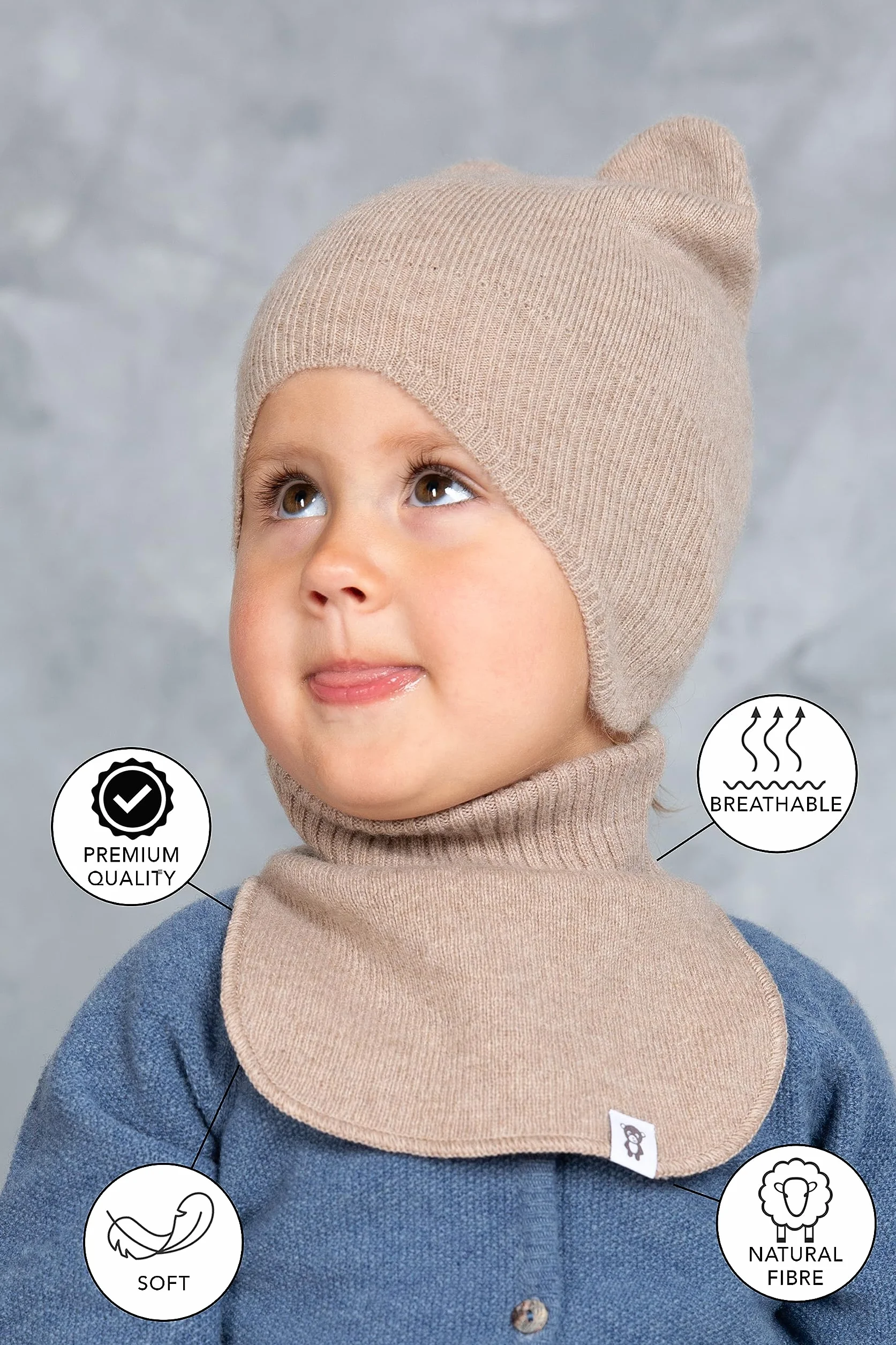 Écharpe tubulaire en laine pour enfants, super douce et chaude, tricotée, pour protéger le cou en automne et hiver, écharpe nuisette beige – filles garçons 3 – 10 ans