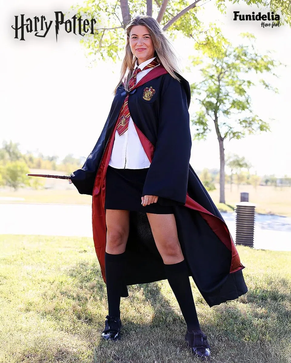 Funidelia Déguisement Officiel Harry Potter - Gryffondor pour homme et femme, Inclut: Cape avec capuche avec écusson imprimé, Taille M - Tenue pour adultes pour fêtes, Carnaval et Halloween