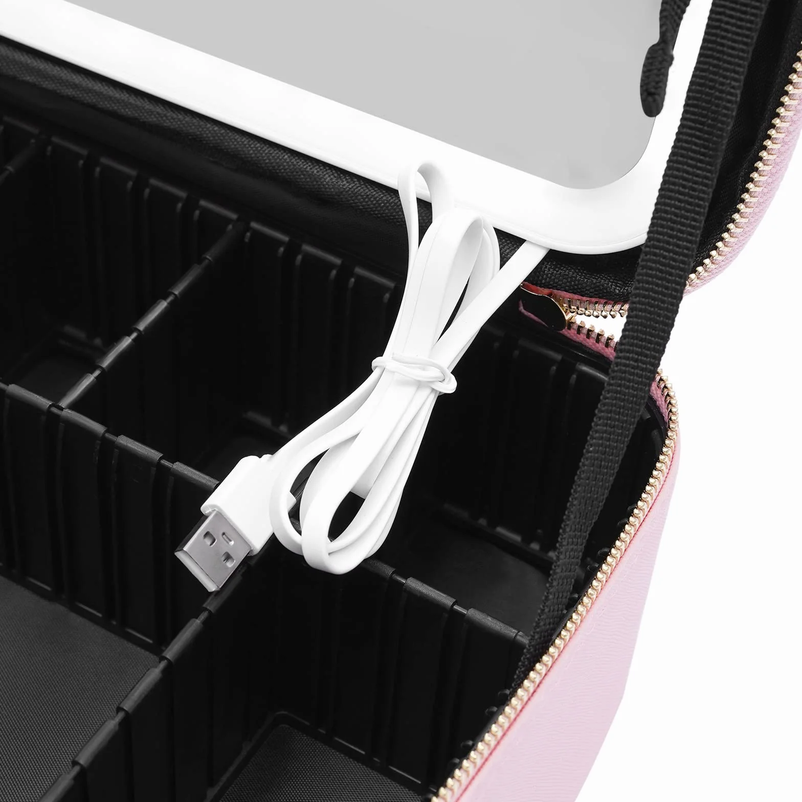 Trousse de maquillage avec miroir LED, grande capacité, trousse de rangement pour outils, pinceaux de maquillage, boîte de rangement portable, rose, Rose, m, Style moderne