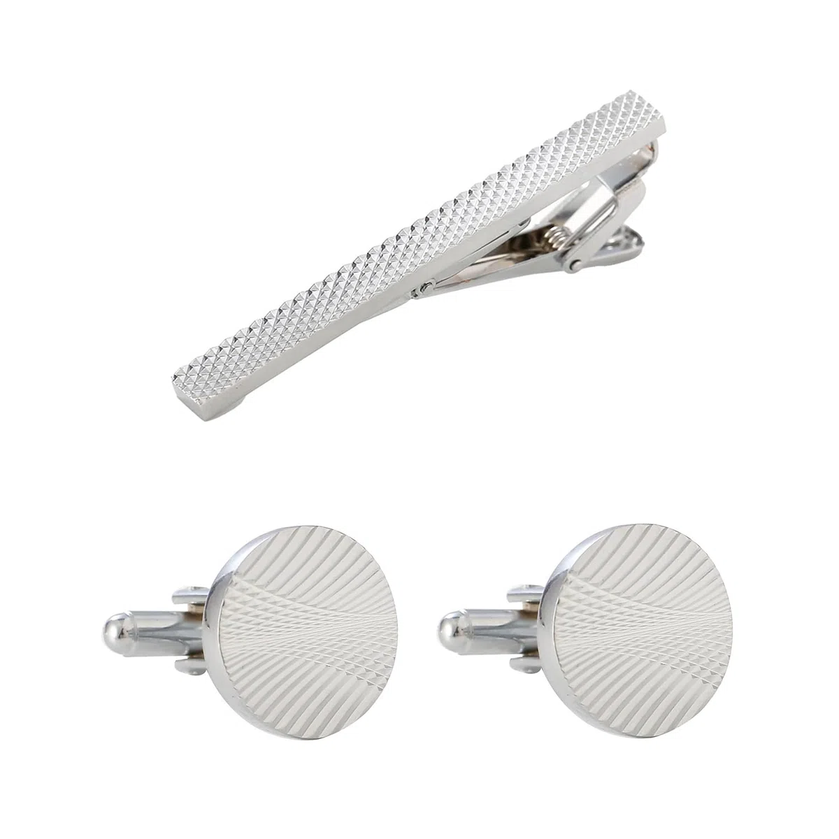 1 Morceau De Pince À Cravate Argentée en Acier Inoxydable, 1 Paire De Boutons De Manchette De Chemise pour Hommes, Tige De Pince À Cravate Élée, Un Cadeau pour Le Père.