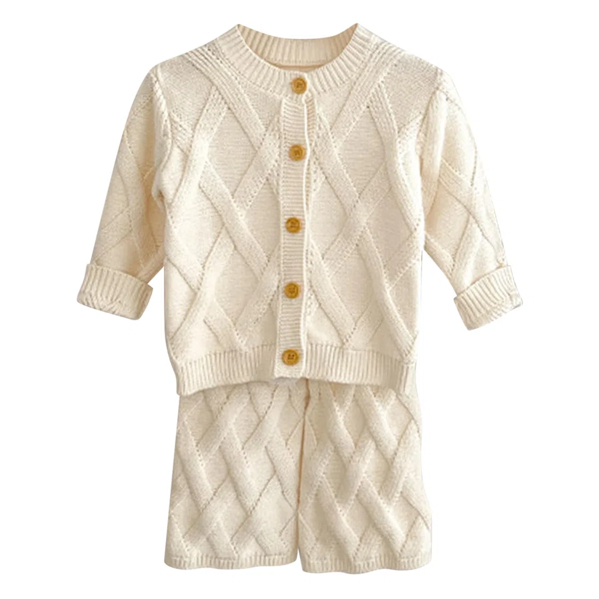 Ensemble Tenue en Tricot Bébé Fille 2 PCS Vêtement Hiver Tricoté Cardigan Boutonné + Pantalon à Taille Haute avec Pompon pour Tout-petit 0 à 4 Ans