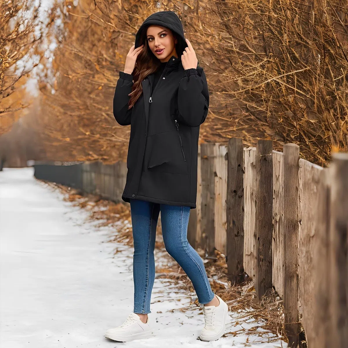 Vestes imperméables légères pour femmes Manteaux longs Softshell doublés de polaire chaude pour l'automne et l'hiver