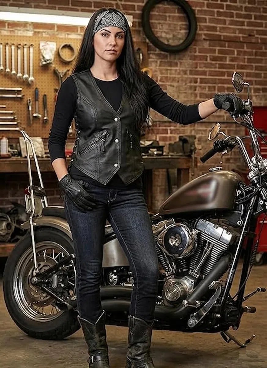 Gilet sans Manches en Cuir pour Femme Style Vintage Motard