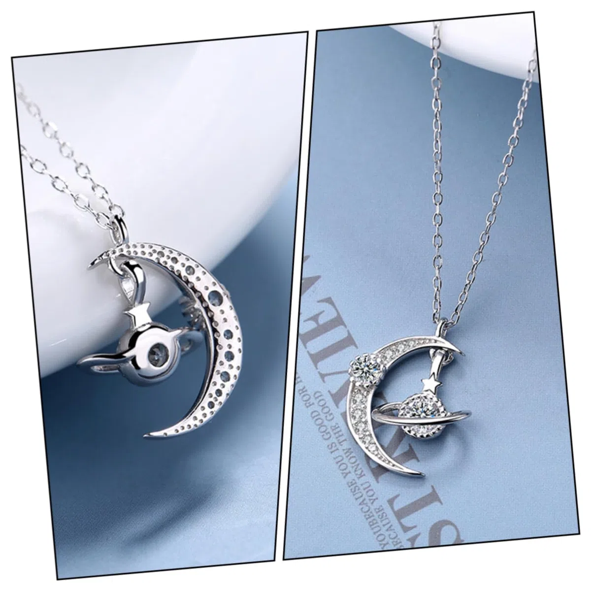 Collier en argent S925 pour femmes, pendentif étoile de souhait, diamant complet, lune, Style chaîne, élégant, 1 pièce