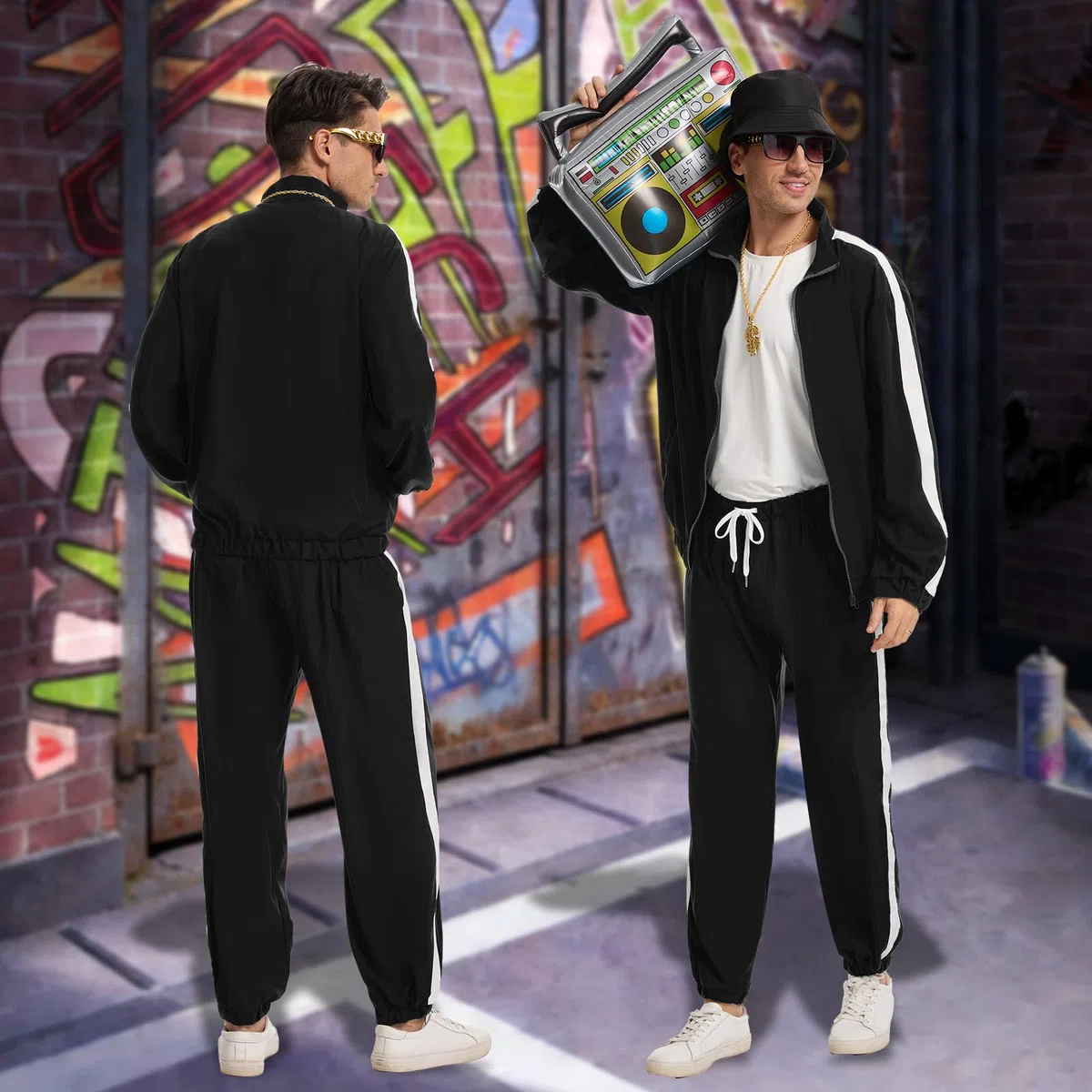 Tenue des années 80 pour homme - Survêtement rétro des années 90 - Avec vêtements hip hop - Pour carnaval, fête disco