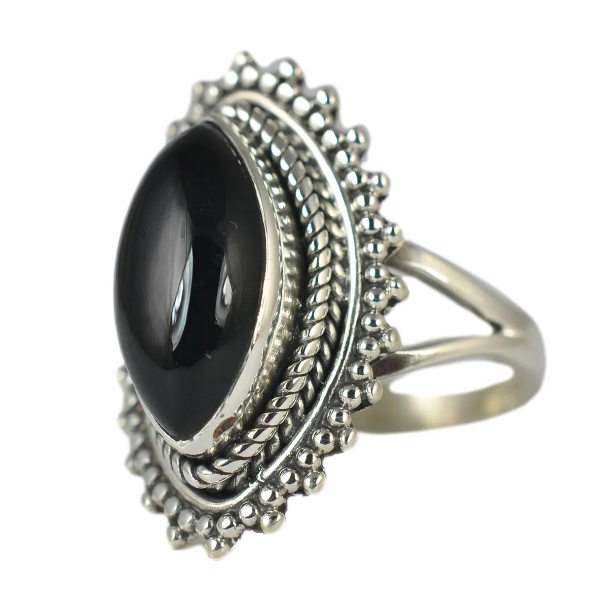 Bague en onyx noir Navya Craft, bague de promesse faite à la main en argent sterling 925 avec onyx noir pour femme, cadeau en pierre précieuse marquise pour elle, anniversaire, tailles 44 à 64