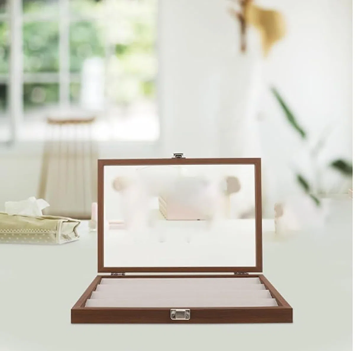 BoîTe à Bijoux en Bois, SéParateurs Amovibles, Coffret de Rangement pour Bijoux Empilable Doublé de Velours pour Femme(1Layer R)