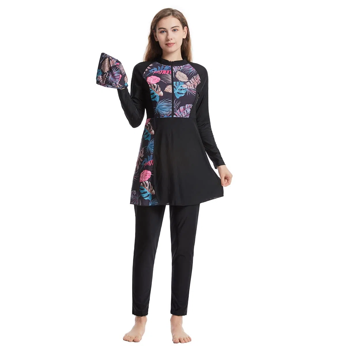Maillot de bain 3 pièces pour femme musulmane - Burkini islamique - Couverture complète - Haut de bain à manches longues avec pantalon - Hijab - Tankini - Tenue de plage d'été