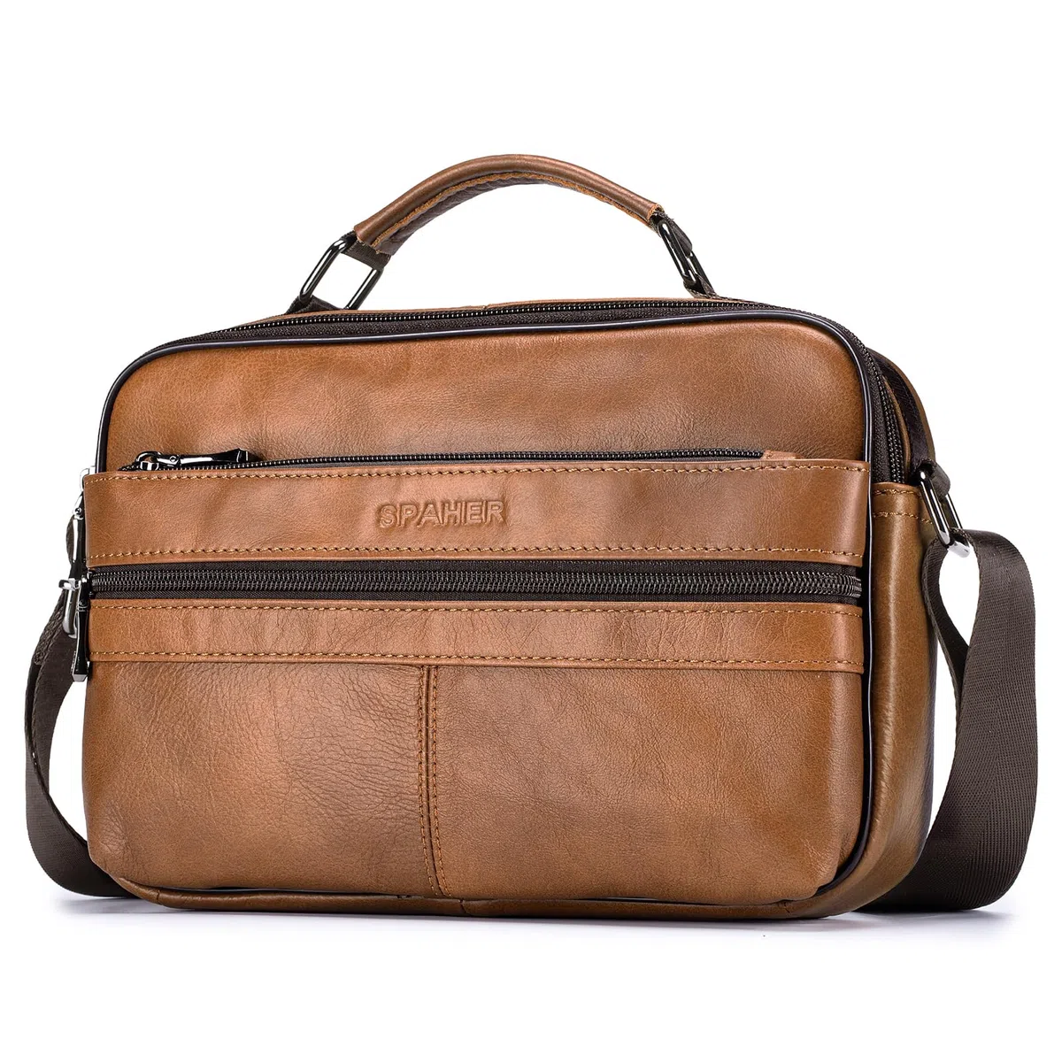 SPAHER Sacoche Homme Bandouliere Grand Sacoche Homme Cuir Véritable Pochette Homme Sac Bandoulière Homme Sac Porté Epaule Sacs Business Sacs à Main Voyage pour Ipad 11 pouces