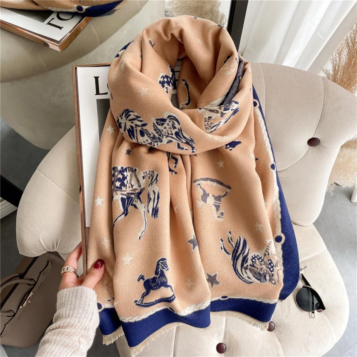 URYYRIT Foulard Écharpe Cachemire Chaude Dames Imprimer Un Châle De Couverture Hivernale Épaisse Et Envelopper Pashmina 180 * 65 Cm Femmes-Wyt59-3