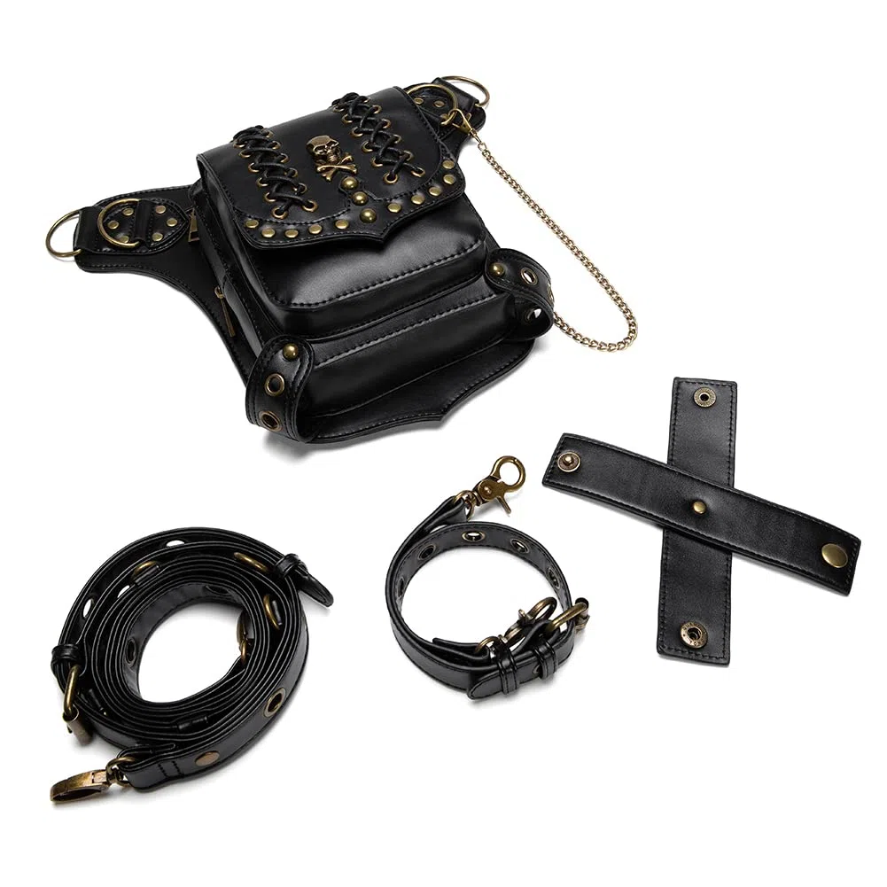 Dajingkj Sac à bandoulière Steampunk avec crâne, sac à jambe de moto, sac de voyage gothique, sac à hanche pour femme et homme, Taille unique, Mode