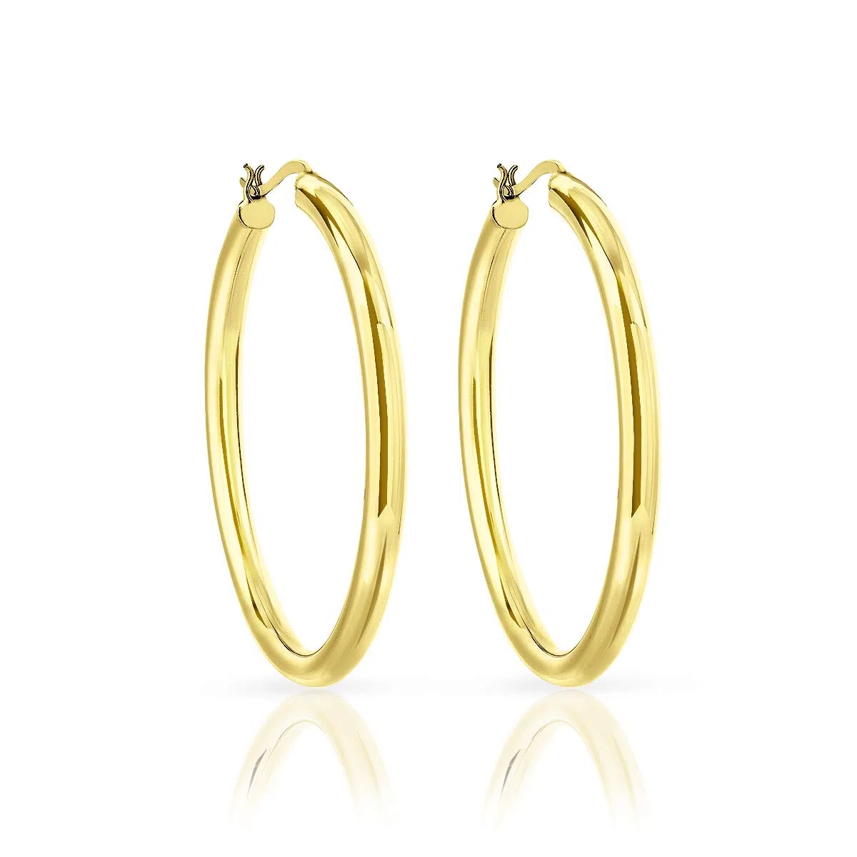 Boucles d'oreilles Créoles en Argent Fin 925 Plaqué Or Jaune - Épaisseur 4 mm - Diamètres : 20, 30, 40, 50, 60 mm