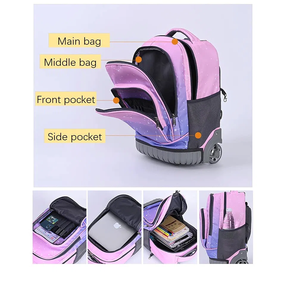 Trolley Sac à Dos avec 2 Roulettes Cartable Roulette Scolaire Bagages Cabine Loisir Voyage Enfant Fille Garçon
