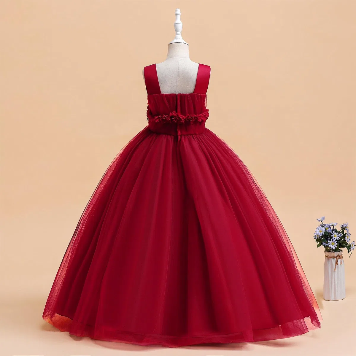 Élégante robe de fête tutu sans manches pour fille avec jupe superposée fluide - Convient aux enfants plus grands.