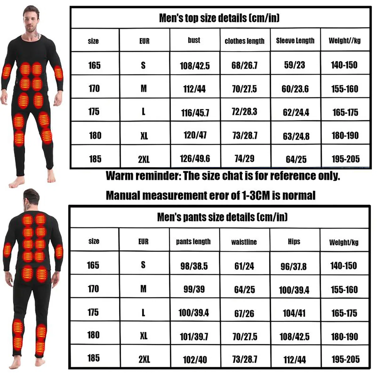 Ensemble de sous-vêtements Thermiques Chauffants pour Hommes d'hiver sous-vêtements Chauffants Chauffants intelligents USB à 28 Zones Convient aux d'hiver froids pour Le Ski
