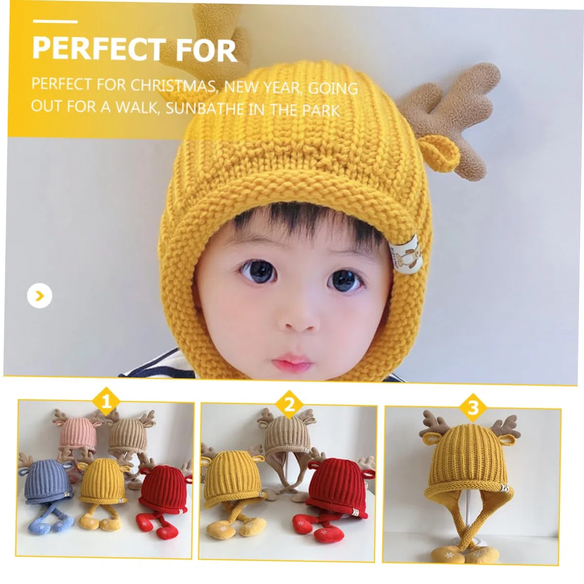GALPADA 3 Pièces Bonnet Tricoté Bonnet De Noel en Tricot Chapeaux d'hiver pour Enfants Chaud Enfant Casquette De Noël pour Enfants De Noël Acrylique Nouveau Née Wapiti Pull