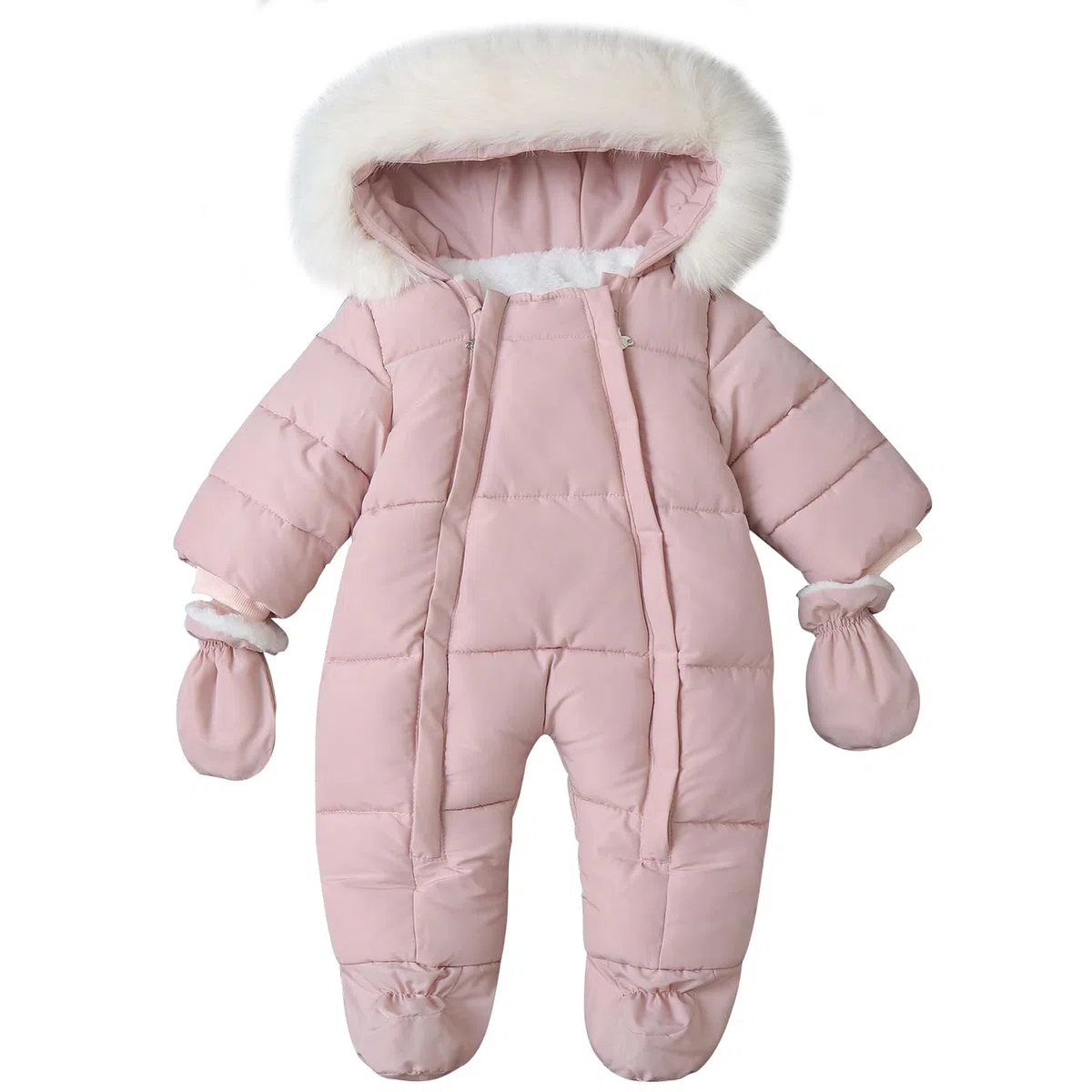 Combinaison de Neige Bébé Barboteuse à Capuche avec Gants Doudoune Une Pièce Doublée de Polaire Épaisse pour Garçon Fille