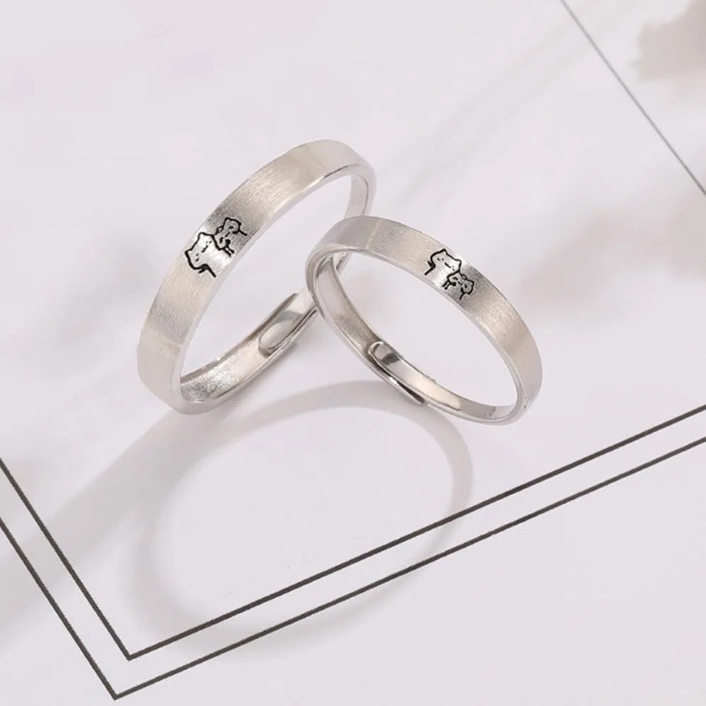 Bagues De Couple En Argent Sterling Avec Joli Chat Pour Elle Et Lui Réglables Pour Anniversaire Mariage Fiançailles Amour Sans Fin Ensemble De Bagues Assorties Bijoux Cadeaux Pour Femmes Et Hommes
