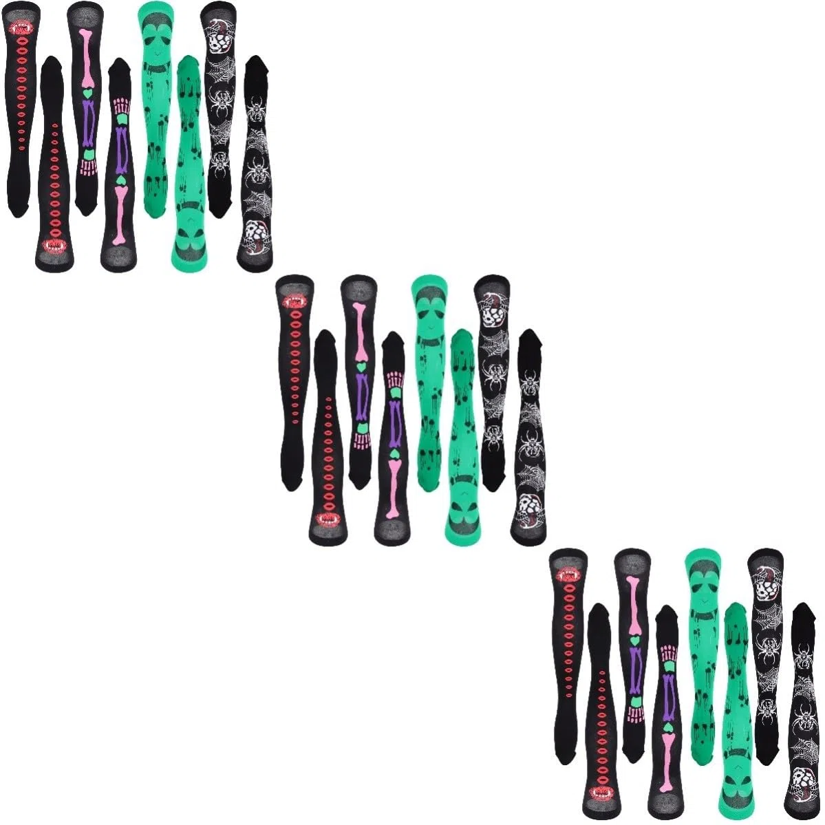 SEWACC 12 Paires Chaussettes Hautes Halloween à Motifs Horreur pour Filles, Bas Respirants en Fibres Acryliques, Élasticité et Confortables pour Cosplay et Fêtes