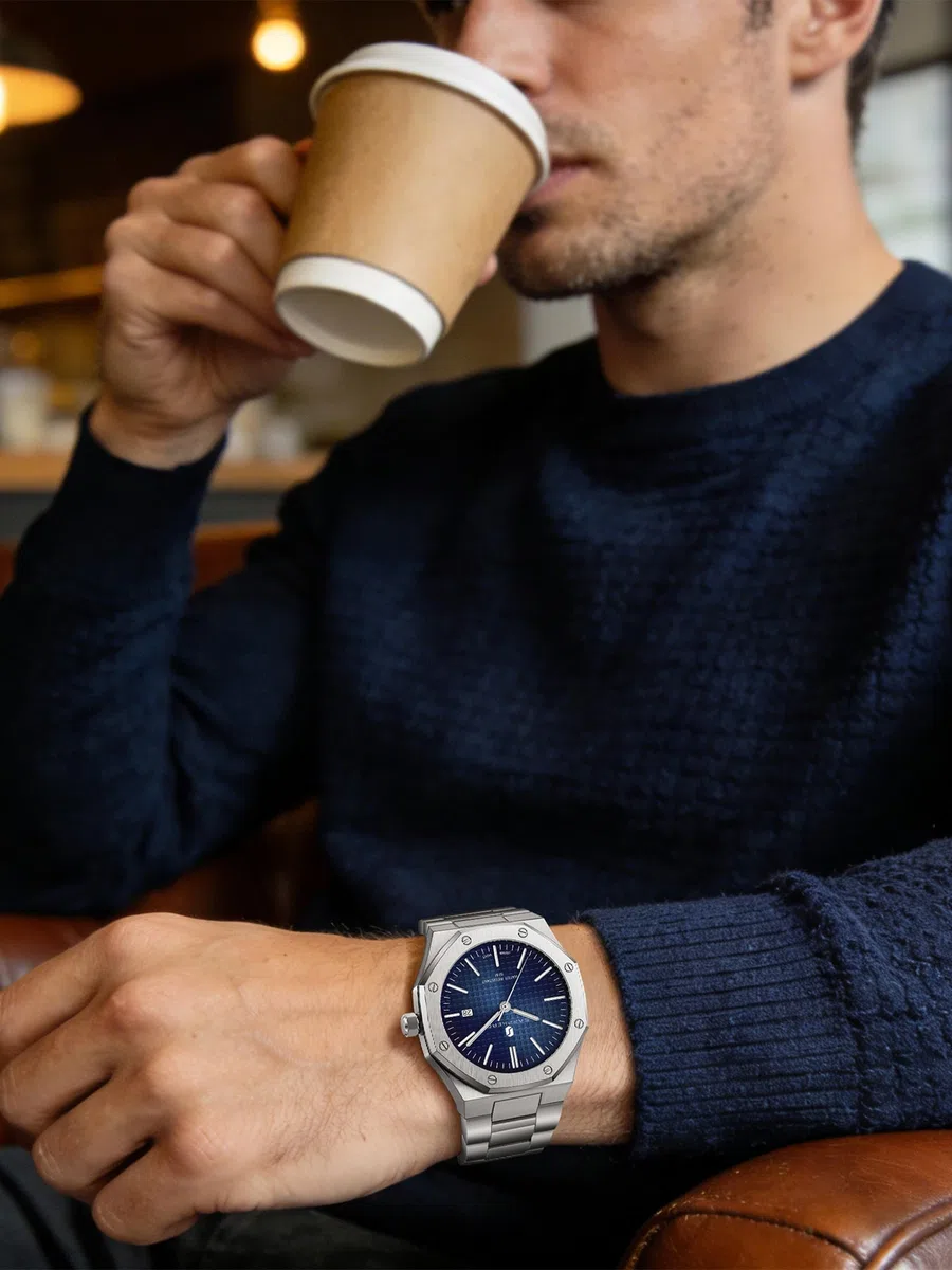 SAPPHERO Montre pour Hommes en Acier Inoxydable Montre Homme 50M Montres octogonales étanches Hommes Mouvement à Quartz Japonais Affaires décontractées avec Date et Fonction Lumineuse