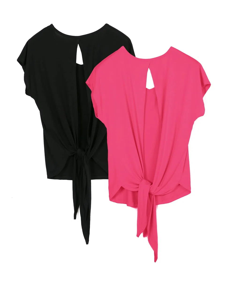 icyzone T-Shirts de Sport Femme Dos Ouvert Yoga Tops Manches Courtes Respirant Décontracté Tee Shirt, Lot de 2