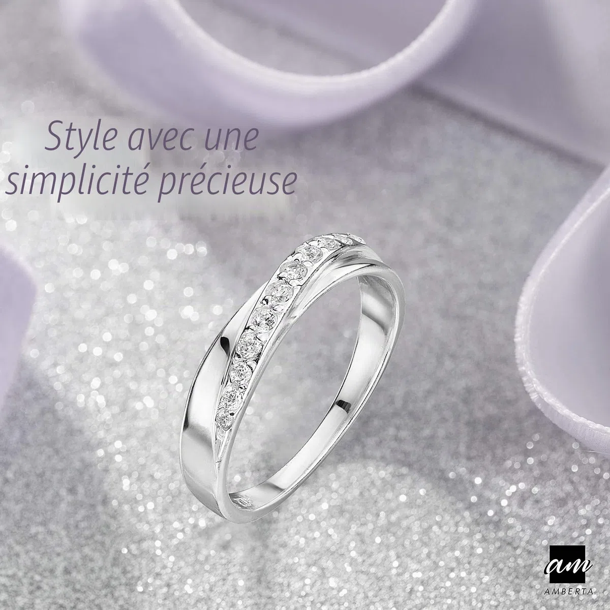 Amberta Bague en Argent 925 avec Pavé de Zirconium pour Femmes