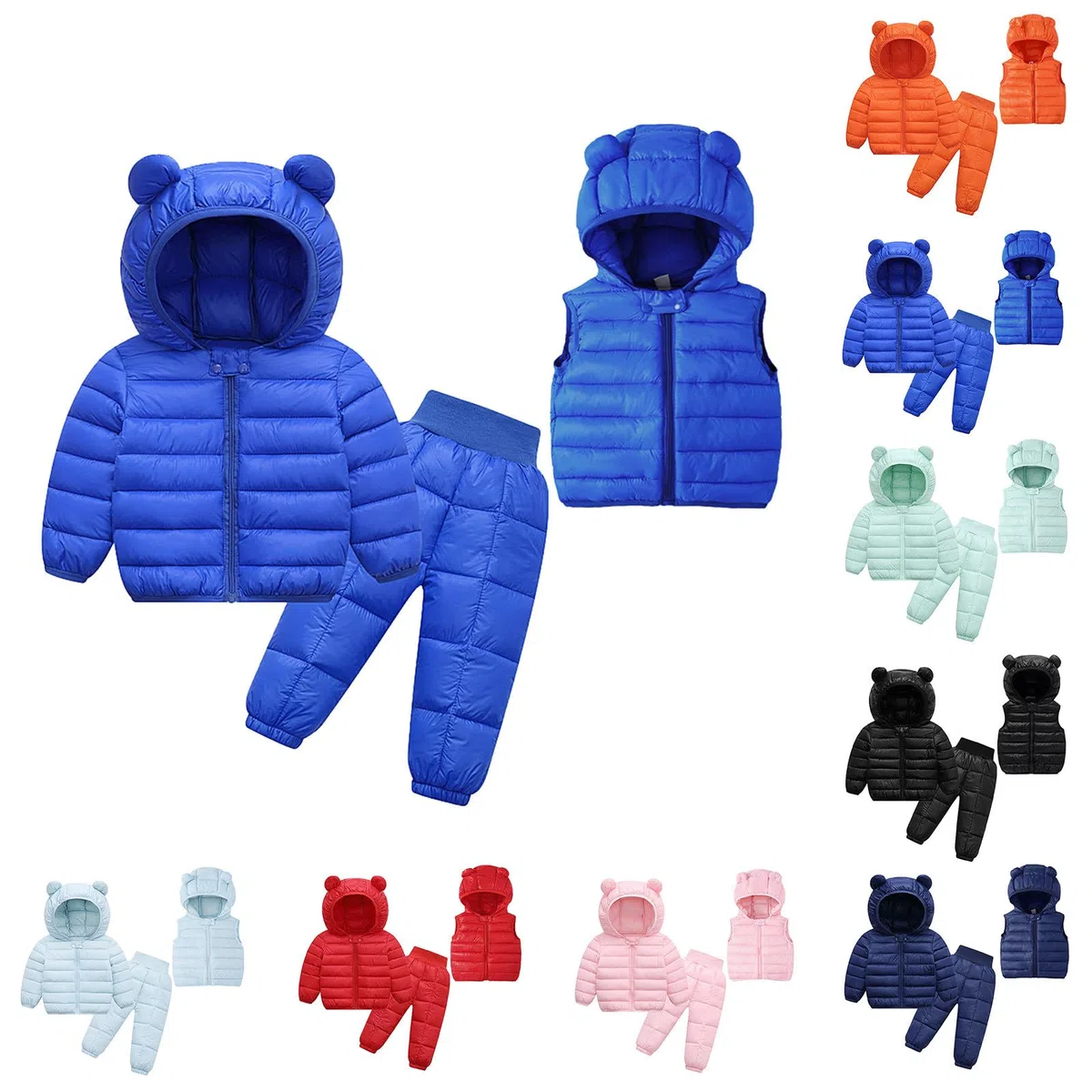 Ensemble Bebe Fille 6 Mois a 4 Ans Manteau Fille Hiver Chaud Epais Doudoune Fille Legere matelassée Veste à Capuche Oreilles Ours Parka Rembourré Blouson enfnat Fille + Gilet zippé + Pantalon