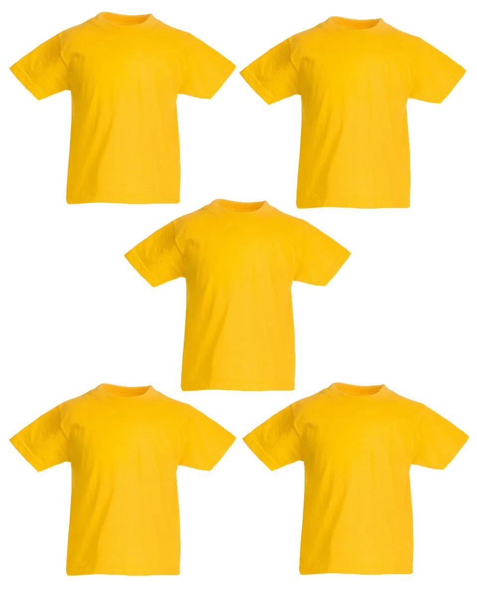 Fruit of the Loom 5 Childrens T Shirts 8, 10, 12 and 14 Years 100% Cotton