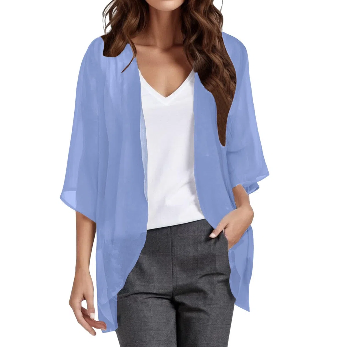 Generisch Boléro pour femme, élégant, léger et aéré, cardigan d'été décontracté, boléro pour robe de soirée, mariage, kimono, été, mousseline, cardigan, couverture solaire, jeté transparent, veste