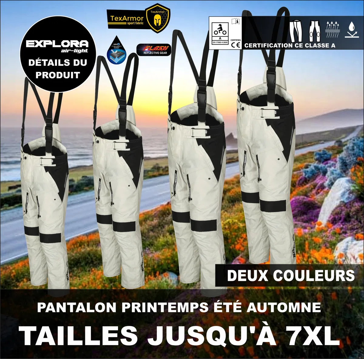 TLA EXPLORA Light Pantalon Moto avec Protections homologuées CE Classe A, Doublure imperméable Amovible, Tailles jusqu'à 7XL Homme, Femme. Pantalon Moto Enduro, Tourisme, Aventure, mi-Saison, été.