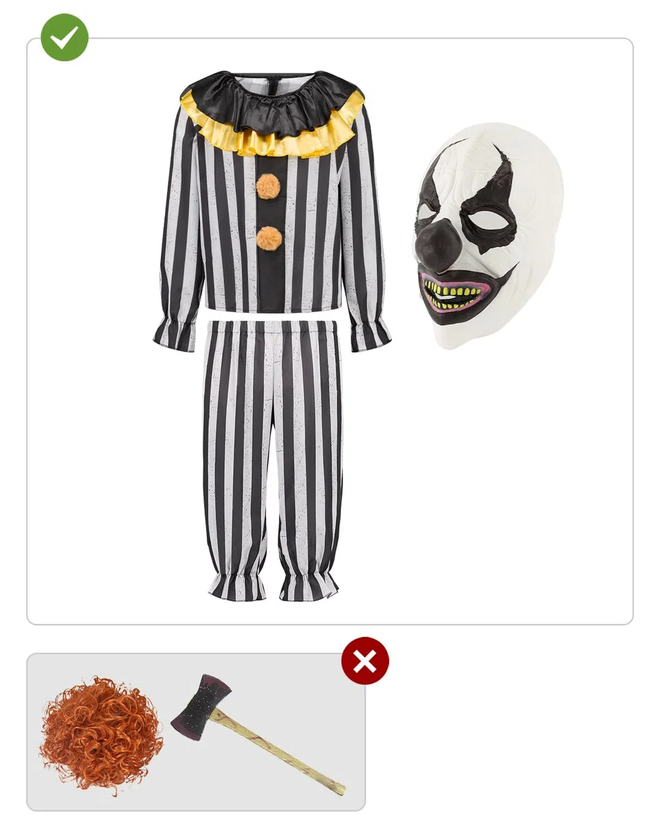 Funidelia Déguisement de clown terrifiant Deluxe pour homme, Comprend pantalon, chemise, bandeau, lunettes et mandoline - Tenue pour adultes pour fêtes, Carnaval et Halloween