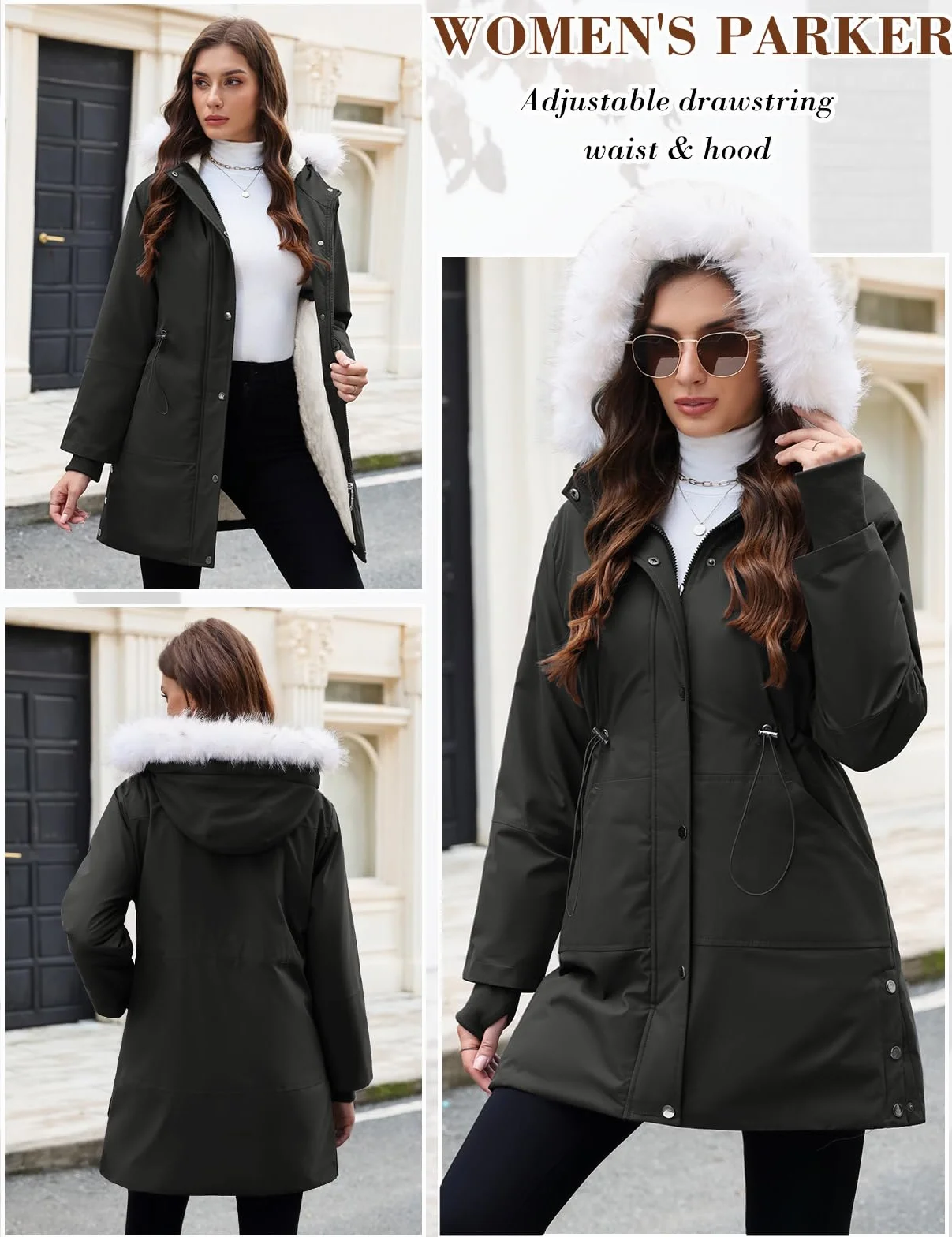 Manteau Femme Hiver Veste Polaire Femmes Manteaux Hiver Chic Blouson Parka Chaud Imperméable Outercoat avec Zippée Poches