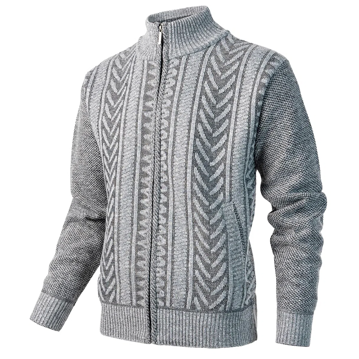 Veste en Maille pour Homme avec Col Droit Torsadée Pull Chandail Maille Ouvrez-Front Zippé Gilet Casual Chaud Cardigan Sweater Automne Hiver Manches Longues Veste Tricoté Chaud