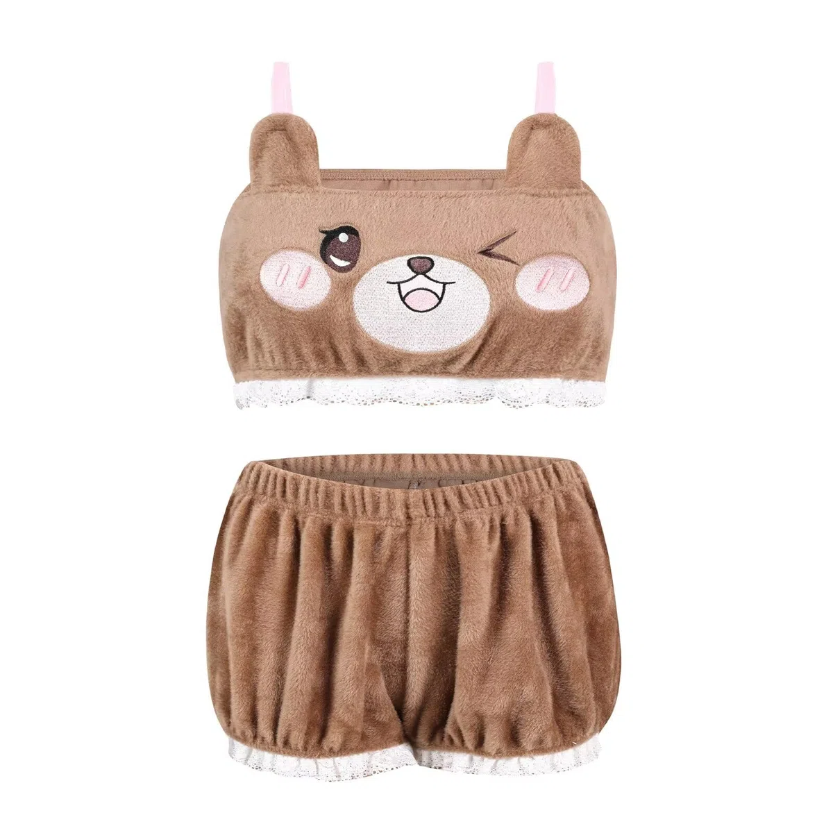 Landofgenie Ensemble de Pyjama pour Femmes Shorts et Crop Top Loungewear Fluffy Ensemble de Pyjama Loungewear pour Femmes