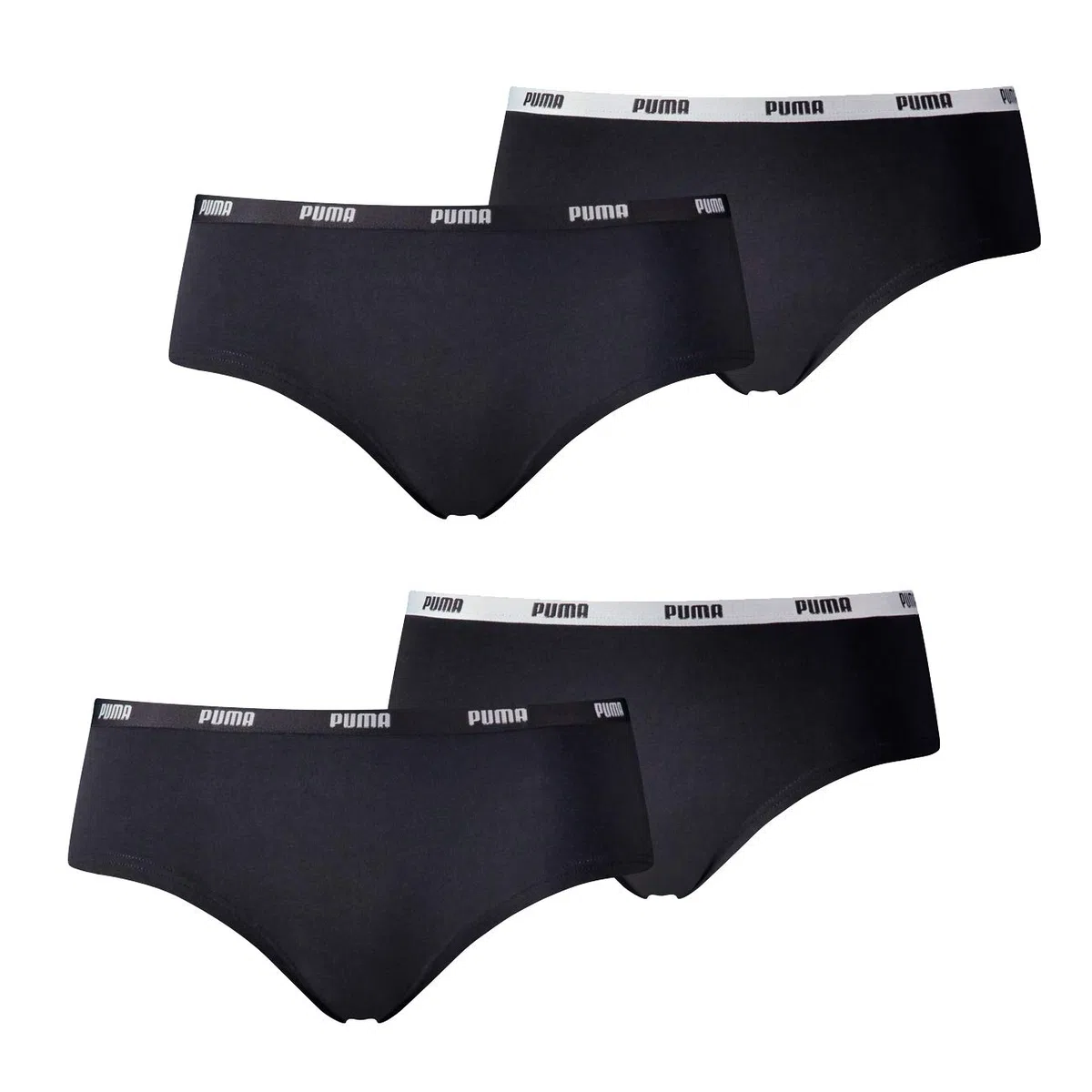 PUMA Lot de 4 hipster pour femme - Tailles XS S M L XL - Noir/blanc/gris - 57 % coton - Noir - X-Small