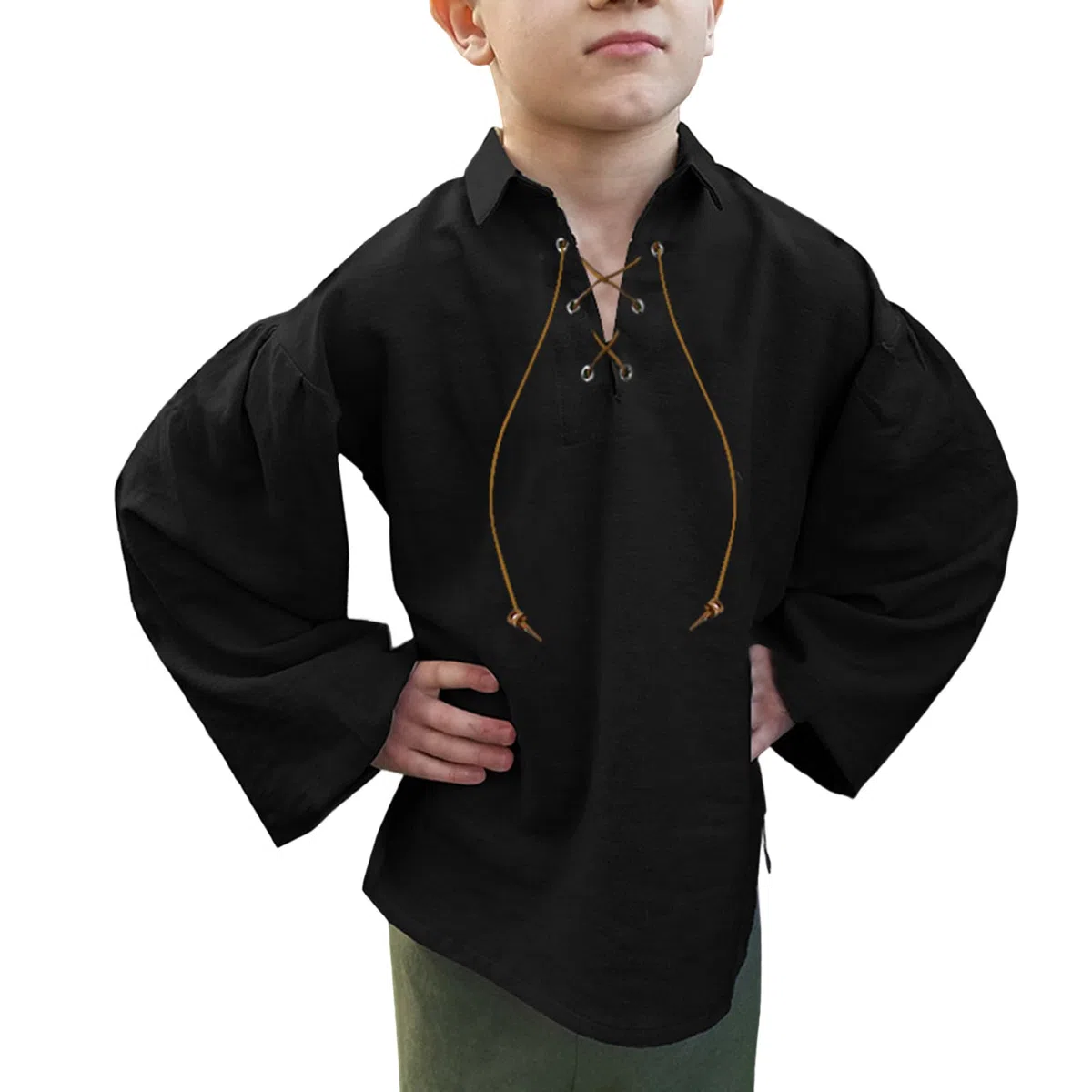 Chemise médiévale historique à lacets de style jacobite pour le carnaval et la fête médiévale pour garçon