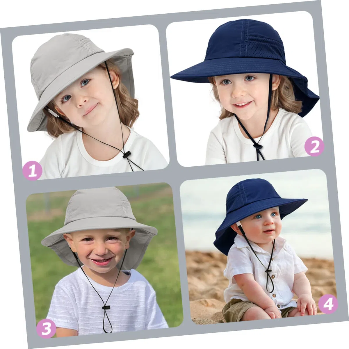 Veemoon 2 Ensembles Chapeau De Soleil pour Enfants Chapeau De Soleil Pliable Protection UV Chapeau De Seau pour Enfants Seau De Plage Chapeau Anti UV Coton 2 Pièces * 2