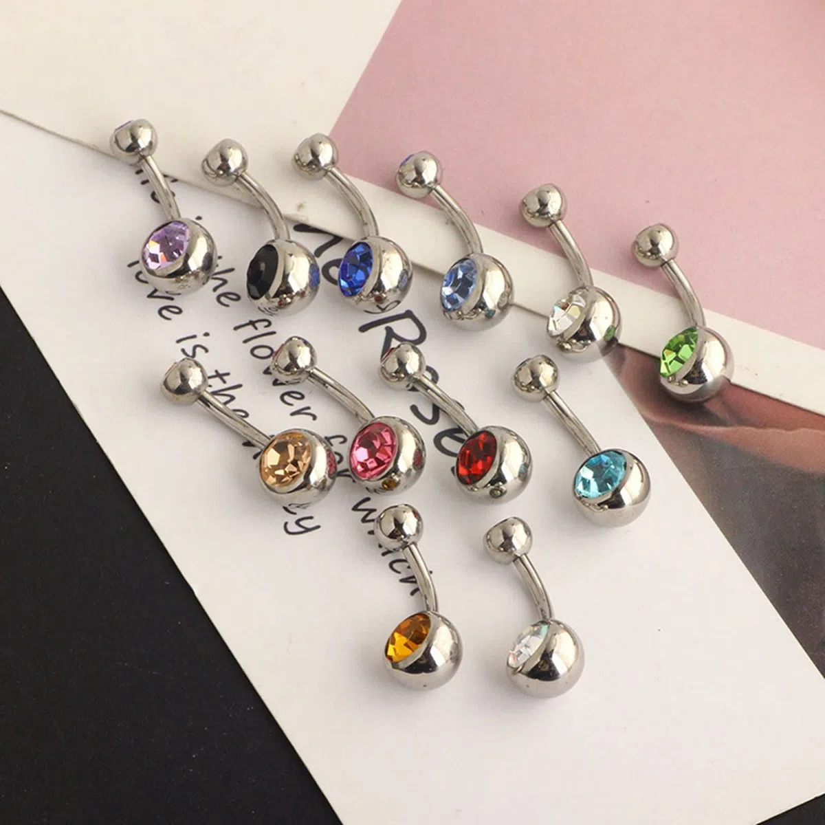 Piercing Nombril Lot de 12,Piercing Nombril 14G Lot Piercing Nombril Acier Chirurgical Rond Zircone Cubique Multicolore Piercing de Nombril Femme Argent