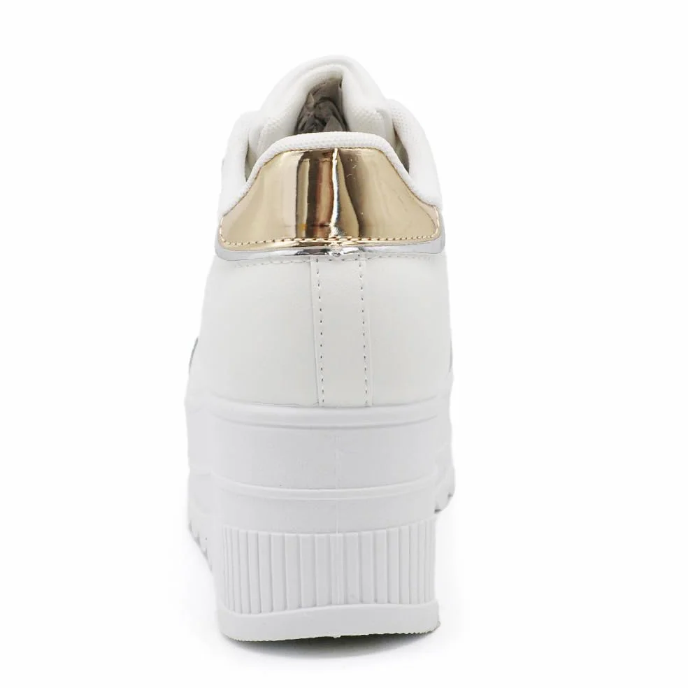 Chaussures Femme Gymnastique Baskets Sport Casual Plate-forme compensée Haute IF900-1 Blanc